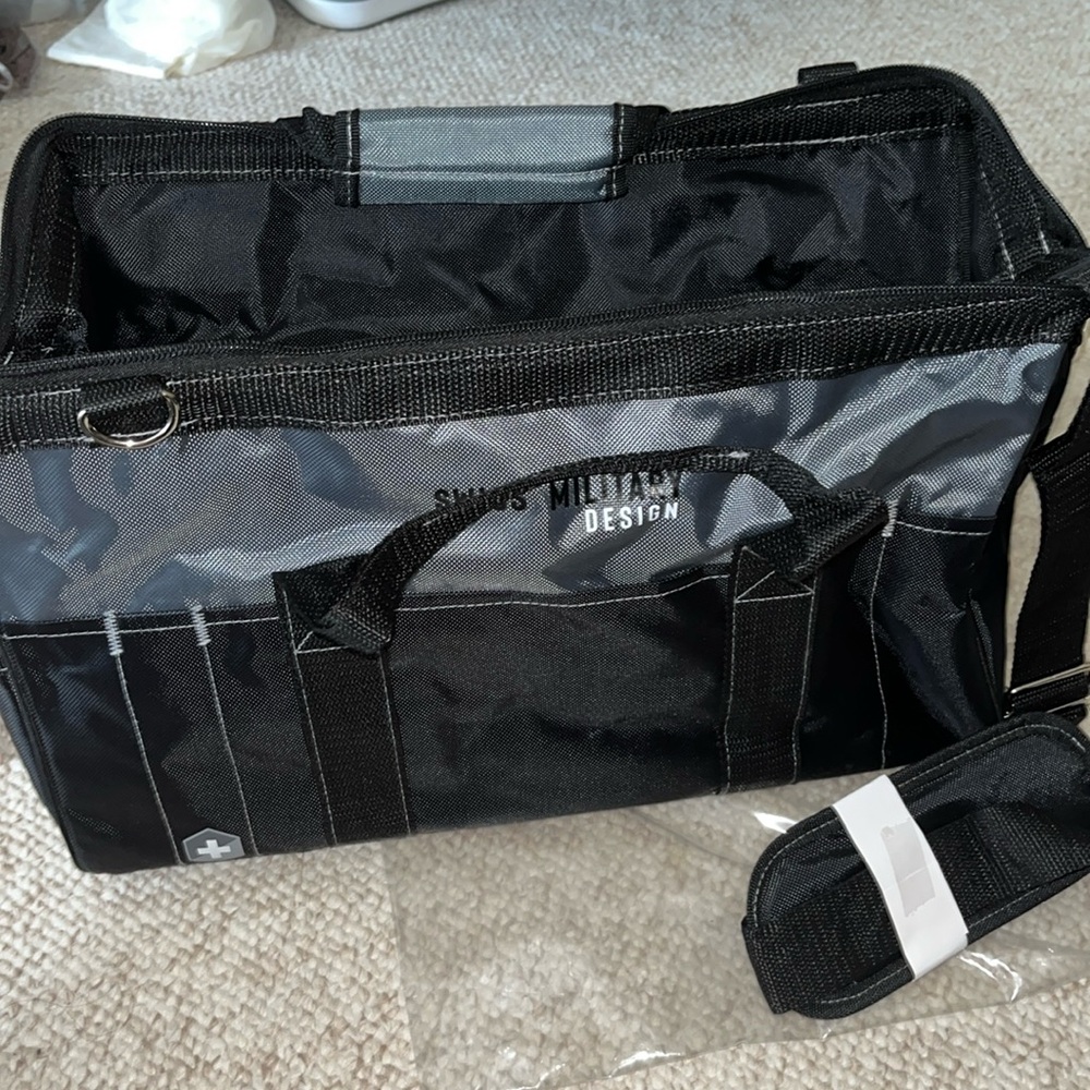 Swiss Military Multi-Pocket Tool Bag Satchel 16” Black handles shoulder strap